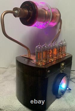Nixie Clock In-14 Tube. Steampunk. Rgb Lit 30kv & Vintage Ammeter 10 Rgb Allumé