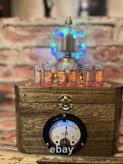 Nixie Horloge In-14 Steampunk. Triode D'alimentation 4-400 Avec Ampèretre 8 Rgb &vintage