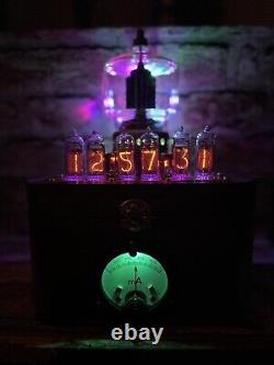 Nixie Horloge In-14 Steampunk. Triode D'alimentation 4-400 Avec Ampèretre 8 Rgb &vintage