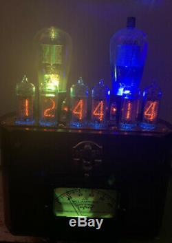 Nixie Horloge In-14 Tube. Steampunk. Vintage Tubes & Lighted Vintage Ampèremètre