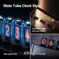 Tube Horloge, Horloge Nixie dans un décor Cyberpunk avec éclairage d'ambiance, Nixie