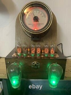 Tubes Nixie Clock In-14. Cuivre Steampunk, Laiton Et Verre! Ammètre Vintage & Tubes