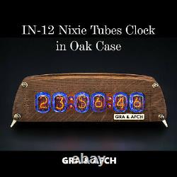 Tubes Nixie Horloge Sur In-12 Chêne Vintage Cas En Bois Temp. F/c 12/24h Machine À Sous